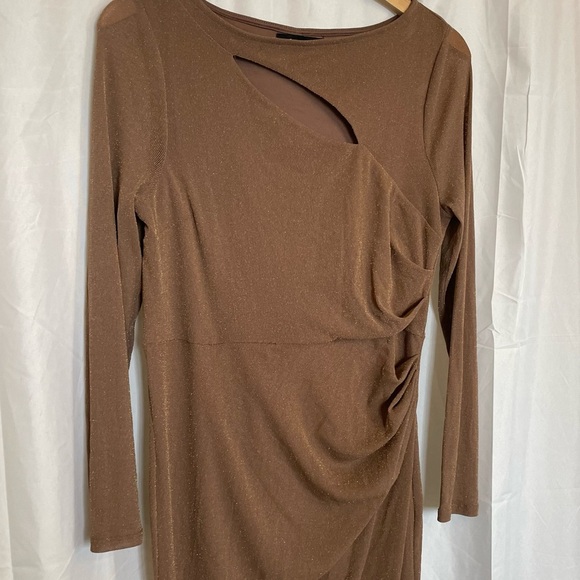 CANDALITE Women’s Brown Sparkle Cut Out Floor Length Body Con Dress Size Med - Picture 3 of 12